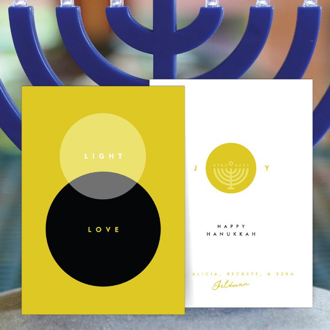 Modern Light & Love Guld & Svart Hanukkah  Kort (Skapare uppladdad)