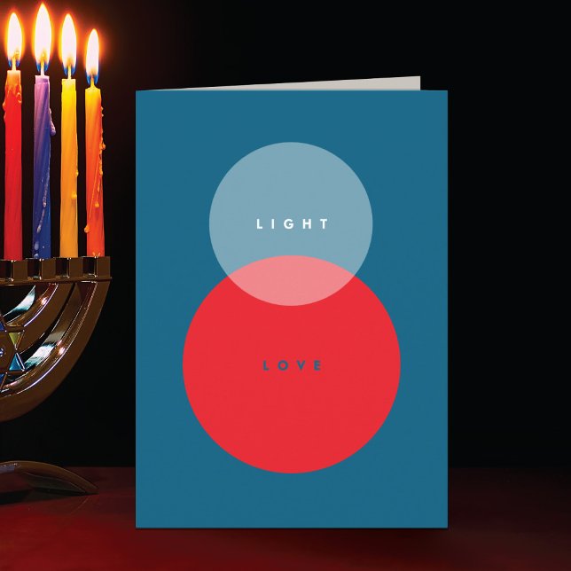 Modern Light & Love Röd & Blå Vikbar Hanukkah-kort Helgkort (Skapare uppladdad)