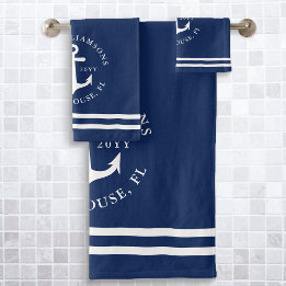 Modern Light Navy Blue White Nautical Anchor