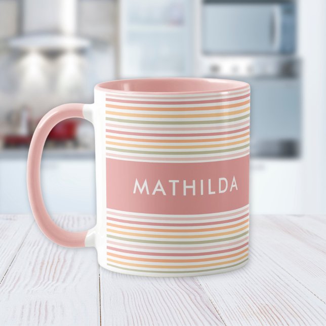 Modern light rand mugg (mug with stripes and name)
