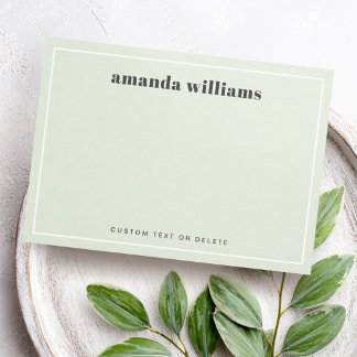 Modern light sage green name & text mini notecard visitkort
