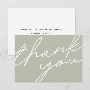 Modern Light Sage Grönt Calligraphy Script Bröllop Tack Kort