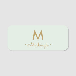 Modern Light Sage Grönt Guld Script Monogram Namnbricka