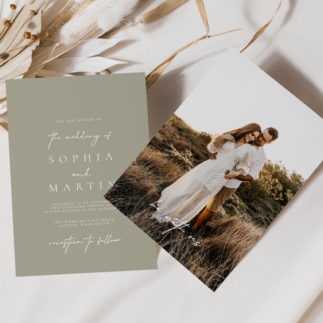 Modern Light Slate Grått Photo Wedding-inbjudan Inbjudningar (Skapare uppladdad)