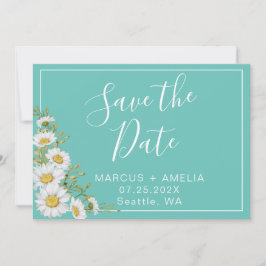 Modern Light Teal & White-Daisy Spara Datumet