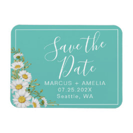 Modern Light Teal & White-Daisy sparar datum Magnet
