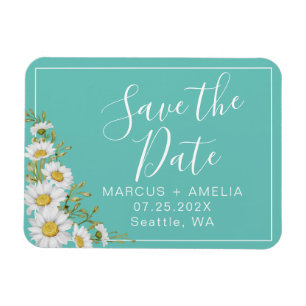 Modern Light Teal & White-Daisy sparar datum Magnet