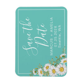 Modern Light Teal & White-Daisy sparar datum Magnet