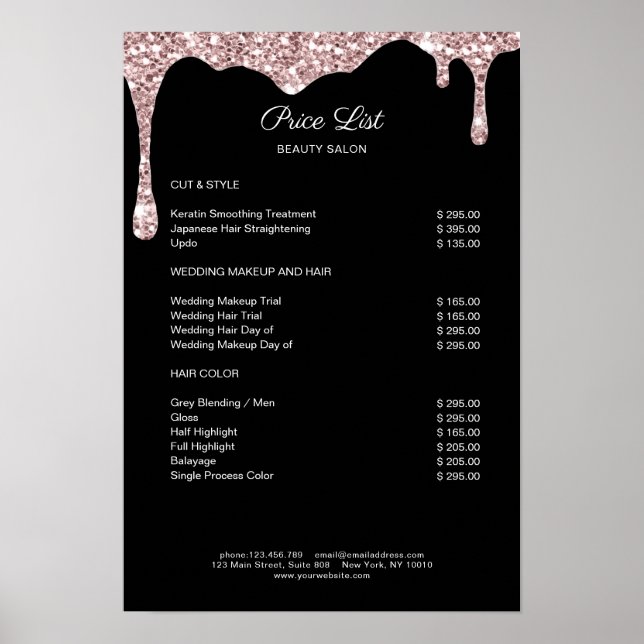 Modern Lightpink Black Glitter Preislyssning Poste Poster (Framsidan)