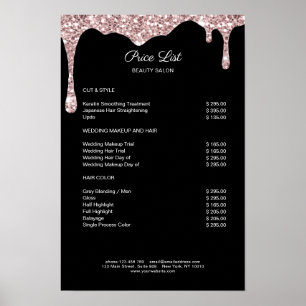 Modern Lightpink Svart Glitter Prislista Poster