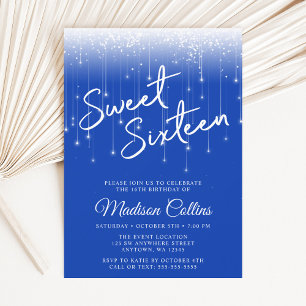 Modern Lights Royal Blue Sweet 16 Inbjudningar