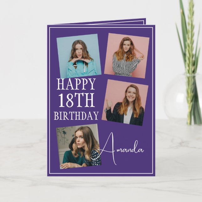 Modern Lila 4 Fotokollage 18:e födelsedagen Kort (Framsida)