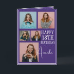 Modern Lila 5 Fotokollage 18:e födelsedagen Kort<br><div class="desc">Fira en milstolpe-födelsedag med ett modernt och elegant femfotokollage. Den här designen fångar omhuldade minnen och tillför en personlig beröring till en 18:e födelsedagskalender,  skapar den som en viktig sak att uppskatta.</div>