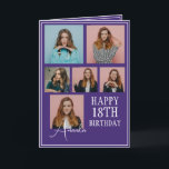 Modern Lila 6 Fotokollage 18:e födelsedagen Kort<br><div class="desc">Fira en milstolpe-födelsedag med ett modernt och elegant sexfotokollage. Den här designen fångar omhuldade minnen och tillför en personlig beröring till en 18:e födelsedagskalender,  skapar den som en viktig sak att uppskatta.</div>