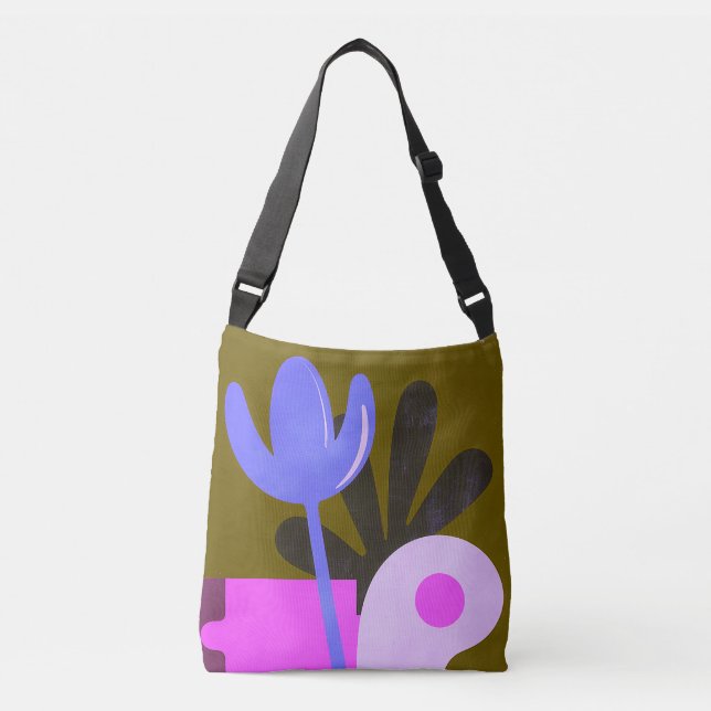 Modern Lila Abstrakt Blommig Mönster Handväskor Axelväska (Framsida)