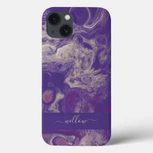 Modern Lila Abstrakt Paint Pour Art Monogram