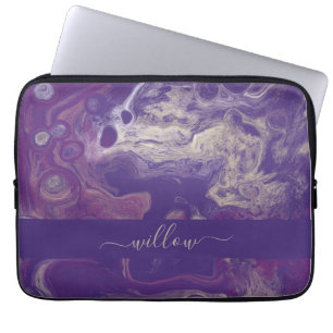 Modern Lila Abstrakt Paint Pour Art Monogram Laptop Fodral