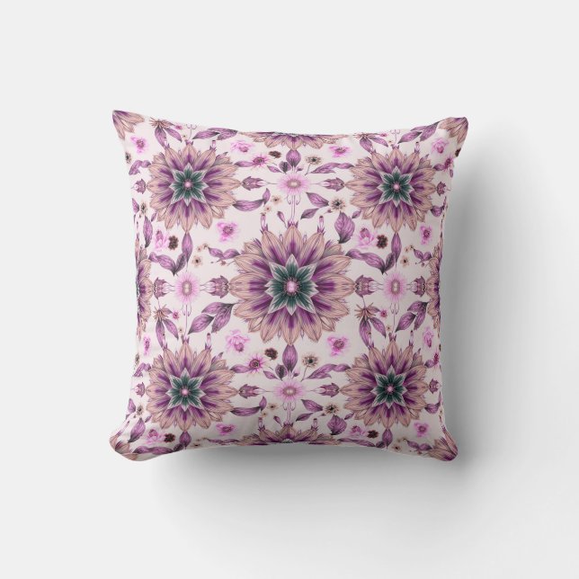 Modern Lila Aesthetic Blommönster Kudde (Framsida)