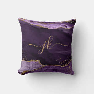Modern Lila Agate Guld Glitter-skriptmonogram Kudde