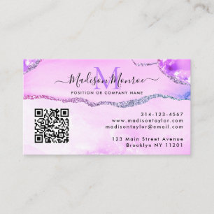 Modern Lila Anpassningsbar Logotyp QR Code Agate M Visitkort