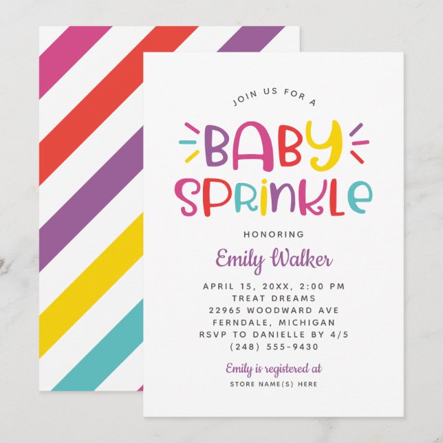 Modern Lila Baby Sprinkle for Girl Shower Inbjudningar (Fram/baksida)