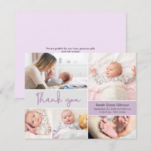 Modern lila babyflicka Anpassad fotokollage Tack Kort