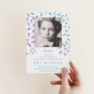 Modern Lila + Bat mitzvah fotoinbjudningar Inbjudningar