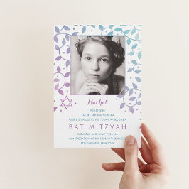Modern Lila + Bat mitzvah fotoinbjudningar Inbjudningar