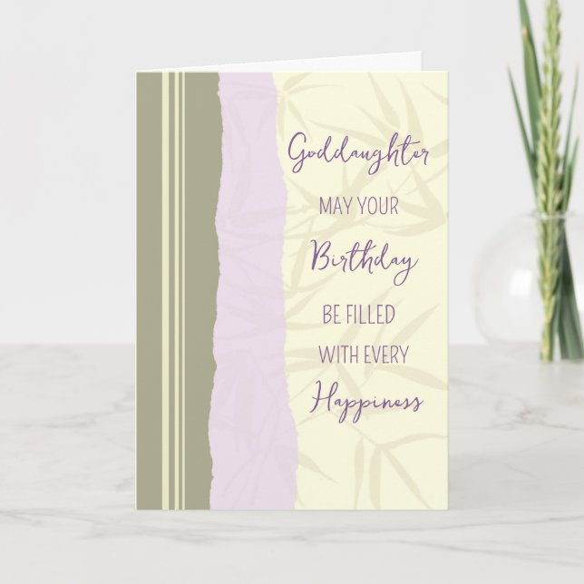 Modern lila beige födelsedag för guddotter kort (Framsida)