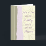 Modern Lila Beige Sister i Lag Birthday Kort<br><div class="desc">Födelsedag för syster i juridik med enkla och naturliga toner i beige,  kräm och lavendelns lila och tankfull vers.</div>