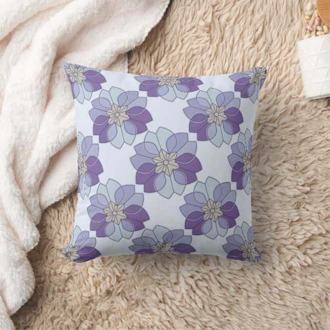 Modern lila blå geometrisk blomster kastkudde kudde (Filt)