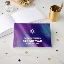 Modern lila blå stjärna David Bar Mitzvah hebreisk Gästböcker