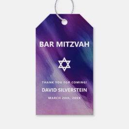 Modern lila blå stjärna David Bar Mitzvah hebreisk Presentetikett