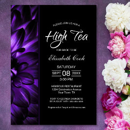 Modern Lila Black Blommigt High Tea Möhippa Inbjudningar