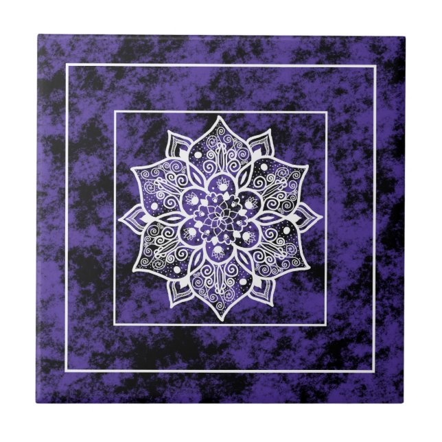 Modern lila Black mandala Kakelplatta (Framsidan)