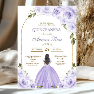 Modern Lila Blommig Quinceanera Inbjudan