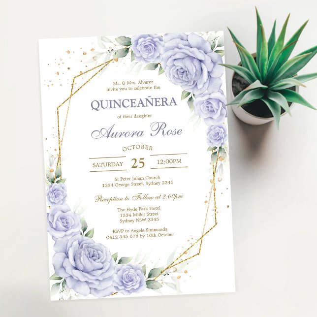 Modern Lila Blommig Quinceanera Inbjudan (Skapare uppladdad)