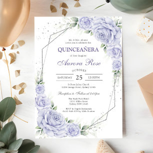 Modern Lila Blommig Quinceanera Inbjudan