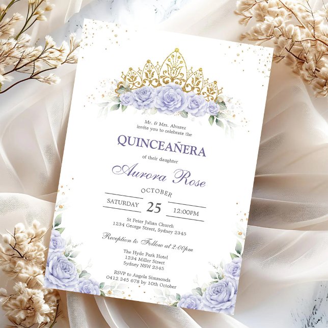 Modern Lila Blommig Quinceanera Inbjudan (Skapare uppladdad)
