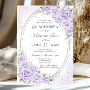 Modern Lila Blommig Quinceanera Inbjudan