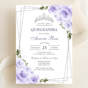 Modern Lila Blommig Quinceanera Inbjudan