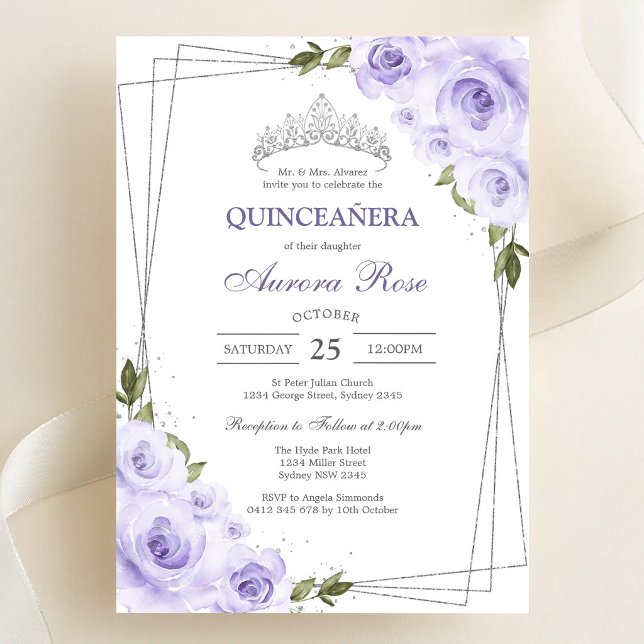 Modern Lila Blommig Quinceanera Inbjudan (Skapare uppladdad)