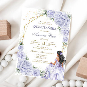 Modern Lila Blommig Quinceanera Inbjudan