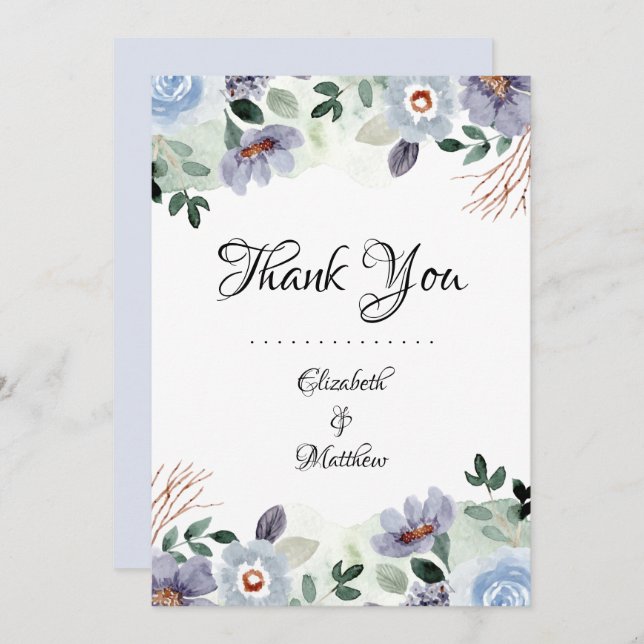 Modern Lila Blommigt Bröllop Tack Kort (Fram/baksida)
