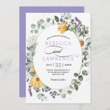 Modern lila blommigt bröllopsinbjudan