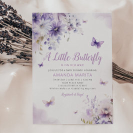 Modern Lila Blommigt Butterfly Girl Baby Shower Inbjudningar