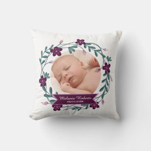 Modern Lila Blommigt, fotnotsskydd vid Baby Kudde