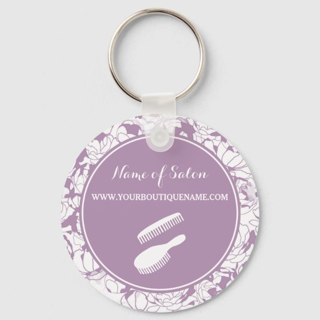 Modern Lila Blommigt Hair och Beauty Boutique Nyckelring (Framsida)