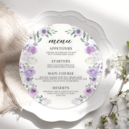 Modern Lila Blommigt Lilac Bröllop Round Flat Menu Meny