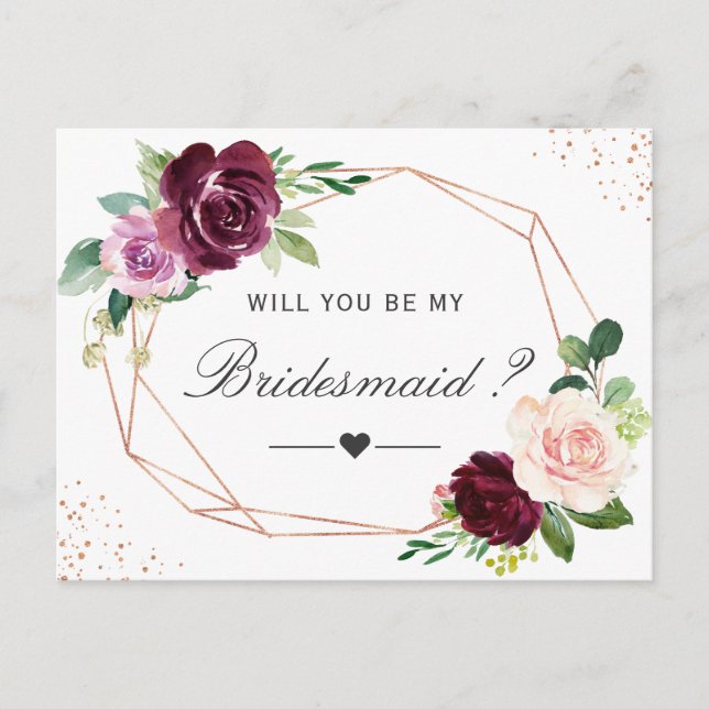Modern Lila Blommigt må vara min Bridesmaid Frieri Inbjudan Vykort (Framsida)